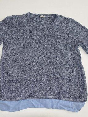 Talbots Women's Crewneck Twofer Sweater Medium Blue 100% Cotton Pullover M